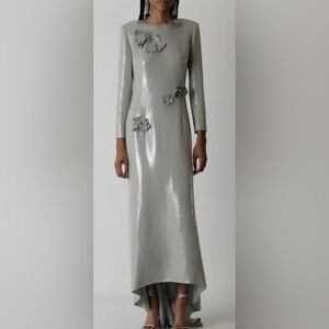 Oscar De La Renta Long Sleeve Sequin Cherry Blossom Embroidered Gown US 6 $5490